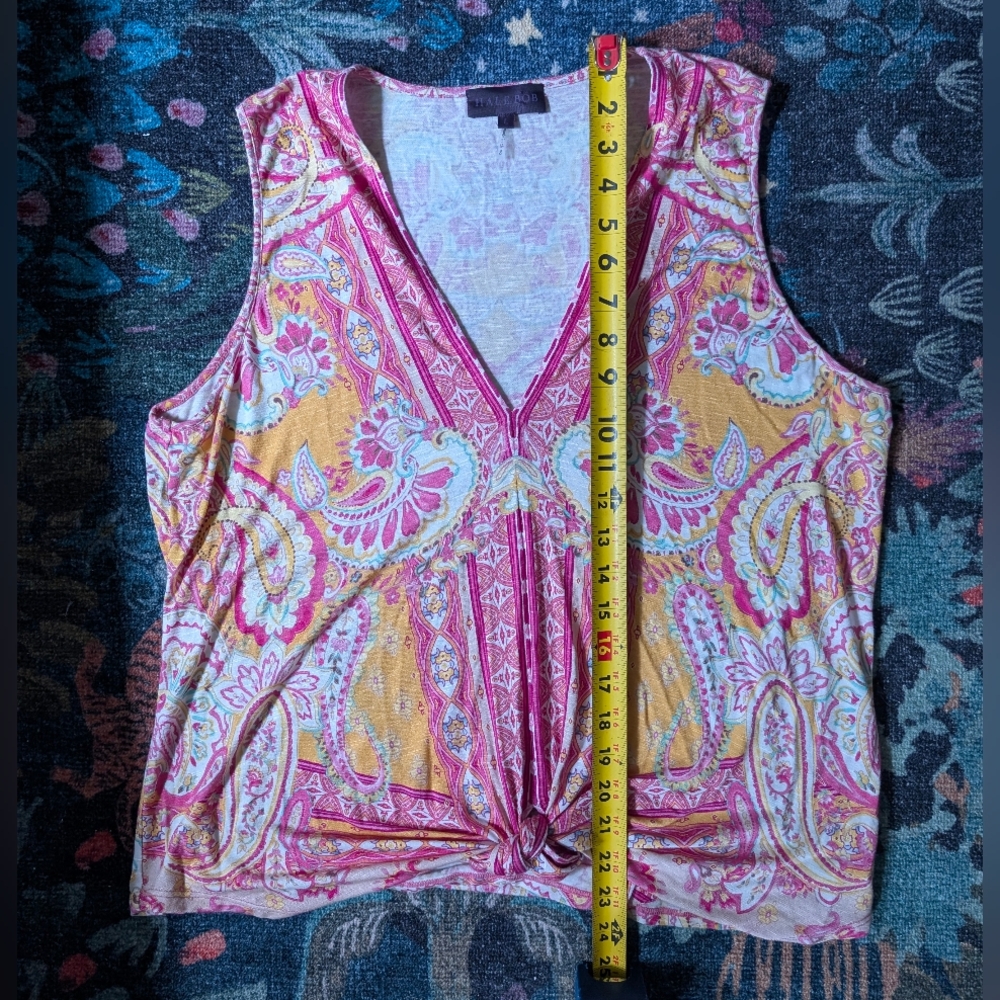 Hale Bob Floral Paisley Sleeveless Jersey V-neck Tie Top-L- - Picture 8 of 10